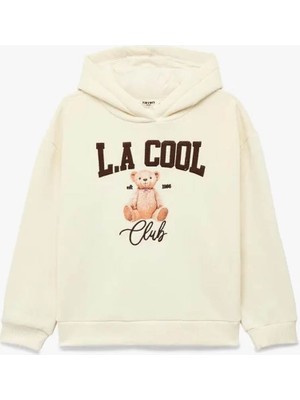 Koton Ayıcık Baskı Detaylı Oversize Kapşonlu Bej Kız Çocuk Sweatshirt 6WKG10206AK