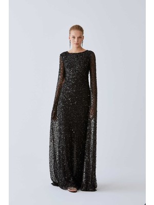 ROMAN Payetli Tül Detaylı  Nişan Elbisesi Siyah K2063101_001