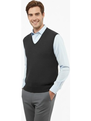 Erkek V Yaka Süveter Çelik Örgü Regular Kalıp 5201H BGL-ST04842