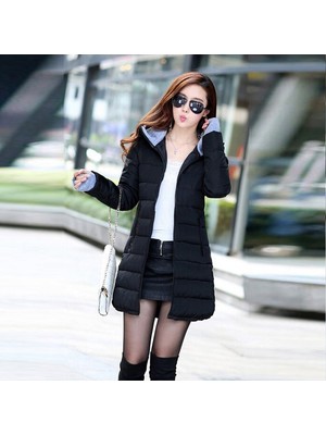 Barbora Kadın Kışlık Kapüşonlu Orta Boy Polyester Şişme Mont Düz Desenli Günlük Kullanım İçin