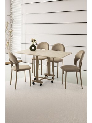 Sweet Home Masa Sandalye Katlanır Lizbon Metal Portatif Tekerlekli Masa  4 Adet Ay Sandalye Takım