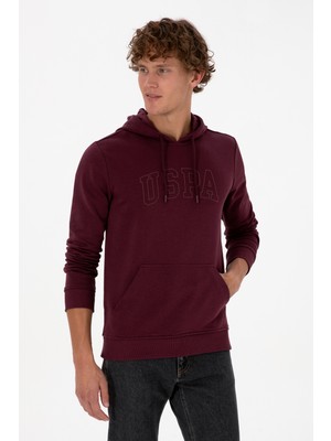 U.S. Polo Assn. Erkek Regular Fit Kapüşonlu Koyu Bordo Basic Sweatshirt 50315663-VR177