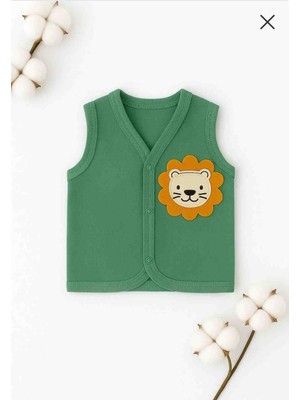 Aslan Figürlü Çıtçıtlı Mevsimlik Bebek Penye Yelek %100 Pamuk