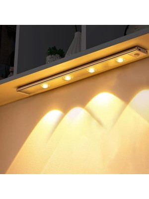Şarjlı Hareket Sensörlü LED Şerit Çift Modlu Sensörlü Veya Sürekli Işık Yatak Odası Banyo Mutfak Çalışma Odası Aydınlatma Ayarlanabilir 3 Farklı Işık Rengi 60CM 4'lü Işık (BS-1999-05)