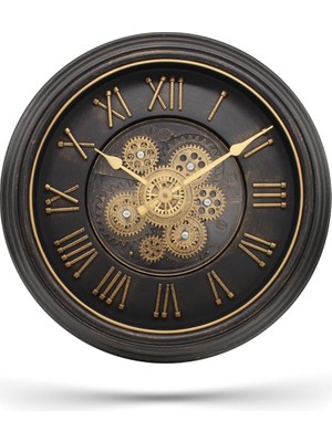 Mark Premium Serisi Antik Eskitme Kadranlı Döner Çarklı Ev ve Ofis Duvar Saati Roma Rakamlı 40 cm Siyah