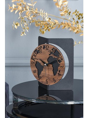 19X15 cm Metal Ahşap Dekoratif Masa Üstü Saati