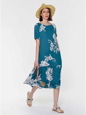 ROMAN Çiçek Desenli Uzun Elbise Yeşil Y1911093_012