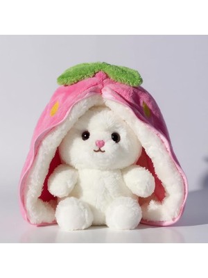 Çilek Tavşan Peluş Oyuncak | Meyve Formundan Çıkan Sürpriz Arkadaş | Yumuşacık Uyku Dostu & Özel Hediye (Pembe)