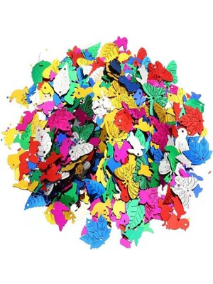 Elişi Pulu Karışık Şekilli 200 Lü 1 Paket Renkli Şekilli Pul Yanardöner Payet Pırıltılı Süs Okul Öncesi Kreş Ana Sınıfı