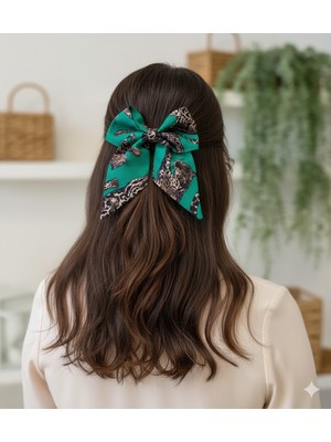 Zümrüt Yeşili Vahşi Leopar Desenli Otomatik Fiyonk Toka, El Yapımı Toka, Klipsli, Kadin Toka