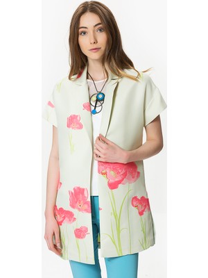 ROMAN Yandan Yırtmaçlı Floral Desenli Kap Pembe Y1716029_038