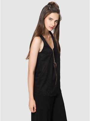 ROMAN Sıfır Kol V Yaka Bluz Siyah K1813045_001