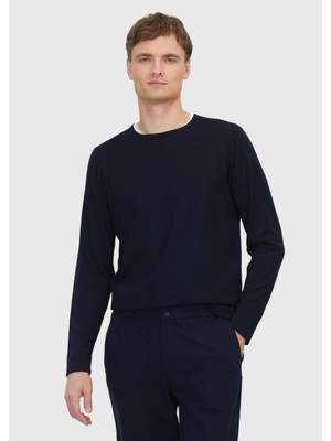 Ramsey Lacivert Bisiklet Yaka Düz Örgü Yün Karışımlı Triko Kazak