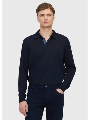 Ramsey Lacivert Polo Yaka Düz Sweatshırt