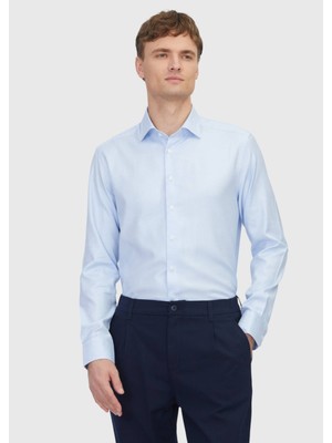 Ramsey Açık Mavi Regular Fit Dokuma Klasik Pamuk Karışımlı Gömlek