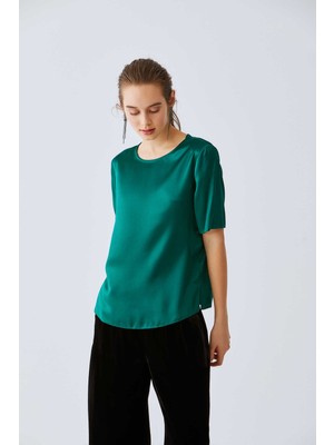ROMAN %100 İpek Yarım Kol Bluz Yeşil K2013098_012