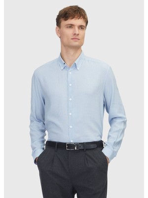 Ramsey Mavi Casual Fit Dokuma Casual Pamuk Karışımlı Gömlek