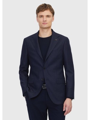 Ramsey Lacivert Desenli Regular Fit %100 Yün Ceket