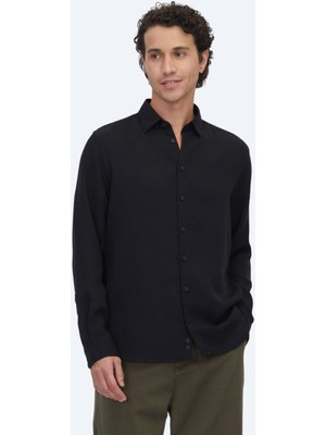 Kip Siyah Regular Fit Dokuma Casual Gömlek