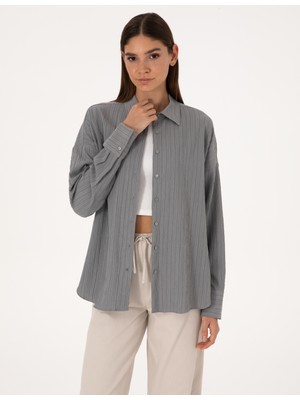 Pierre Cardin Kadın Gri Oversize Uzun Kollu Gömlek 50318232-VR024