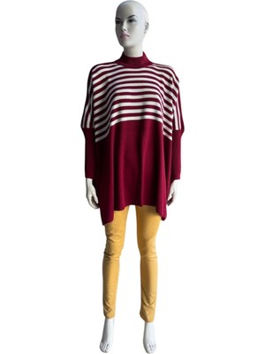 Çizgili Triko Satandart Beden Panço