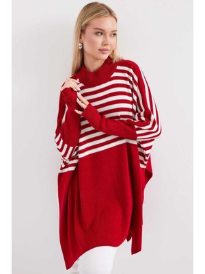 Çizgili Triko Satandart Beden Panço