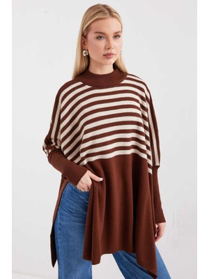 Çizgili Triko Satandart Beden Panço