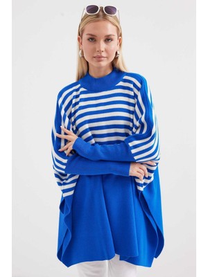 Çizgili Triko Satandart Beden Panço