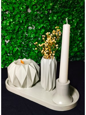 Düşler Tasarım Evi El Yapımı 4 'lü Beton Dekor Set (Gri)