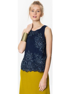 ROMAN Boncuk İşlemeli Bluz Lacivert Y1713106_015