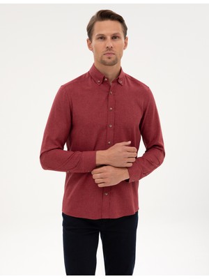 Pierre Cardin Erkek Bordo Flanel Dokulu Slim Fit Uzun Kollu Gömlek 50316751-VR014