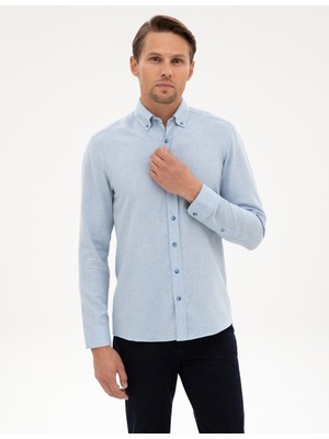 Pierre Cardin Erkek Açık Mavi Flanel Dokulu Slim Fit Uzun Kollu Gömlek 50316751-VR003