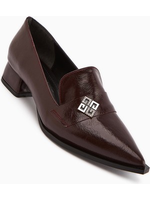 Limoya Jaklin Bordo Sivri Burunlu Alçak Topuklu Kadın Ayakkabı