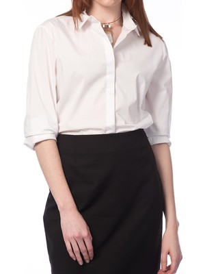 ROMAN Gizli Düğmeli  Kadın Gömlek Beyaz K15P3001_002