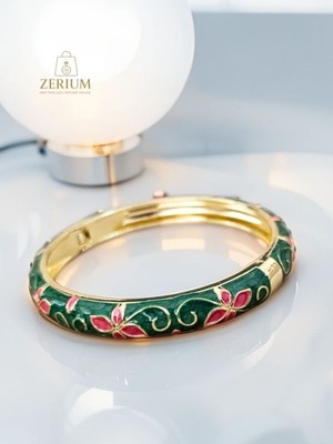 Zerium Mineli Seramik Çiçek Motifli Sanatsal Trend Kadın Kelepçe Bileklik