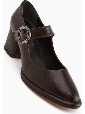 Limoya Nana Kahve Tokalı Topuklu Kadın Ayakkabı