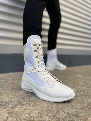 Ebrus Trend JET-799 Verton Bağcıklı Ortopedik Taban Günlük Cilt Erkek Askeri Postal Bot CBT Beyaz