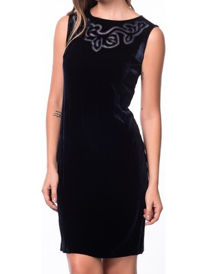 ROMAN Yaka Detaylı  Kadife Abiye Elbise Lacivert K1411235_015