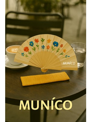 Munico 12 Adet Festival ve Davetler Için Mavi Çiçek Desenli El Yelpazesi – Kalitesiyle Şıklığı