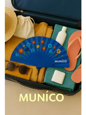 Munico 12 Adet Dekoratif El Yelpazesi Renkli Çiçek Deseni ve Mavi Zeminle Sahne Performans Hediyelik