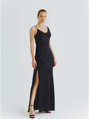 ROMAN Askı Detaylı Yırtmaçlı  Abiye Elbise Lacivert K2011348_015