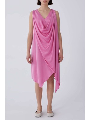 ROMAN Askılı Önü Volanlı Saten Günlük Elbise Pembe Y2111074_038