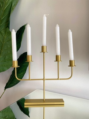 Decolin Metal Beşli Paslanmaz Dekoratif Şamdan&mumluk