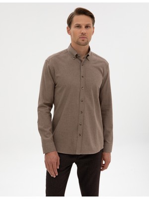 Pierre Cardin Erkek Vizon Regular Fit Uzun Kollu Gömlek 50311380-VR052