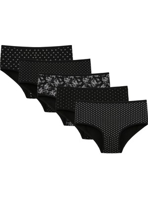 Donella Kadın Külot Seti 5'li Bato Form, Siyah Renk, Yumuşak Dokulu ve Rahat Tasarım