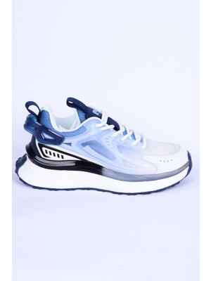 Pierre Cardin 10106 Fileli Yüksek Taban Esnek Rahat Taban Beyaz-Mavi Günlük Kadın Spor Ayakkabı