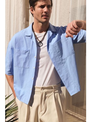 Antioch Bebe Mavi Relax Fit Kısa Erkek Gömlek