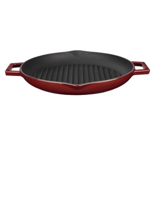 Lava Döküm Yuvarlak Izgara Tavası Döküm Demir Yekpare Çift Kulplu ÇAP(Ø)26CM.-BORDO