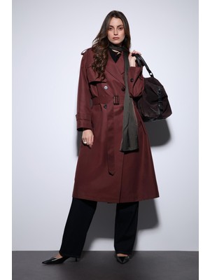 Antioch Bordo Kruvaze Kemerli Kadın Trençkot