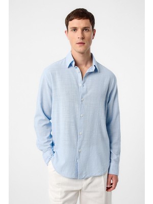 Antioch Mavi Relax Fit Dokulu Erkek Gömlek